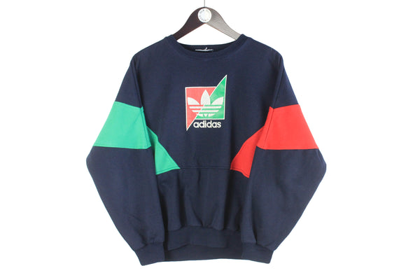 Vintage Adidas Sweatshirt Small big logo crewneck sport style 90s  jumper navy blue big logo