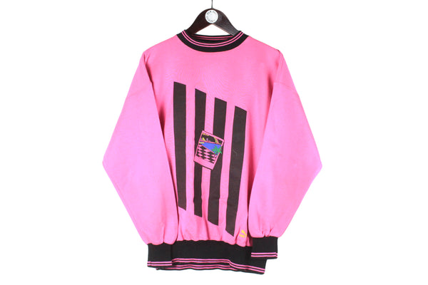 Vintage Puma Sweatshirt Medium / Large pink black 90s retro crewneck sport style jumper authentic streetwear 