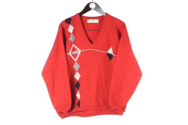 Vintage Pringle Sweater Small red v-neck sport style made in Scotland wool pullover jumper