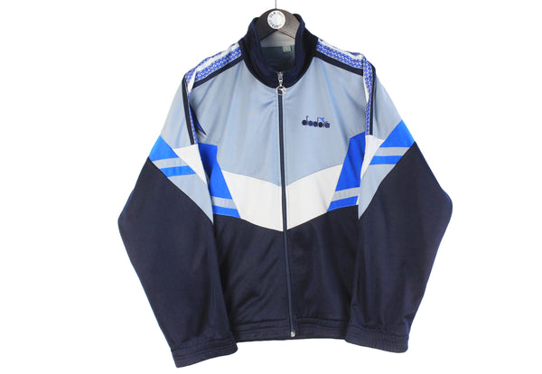Vintage Diadora Tracksuit Small blue 90s retro full zip windbreaker sport suit jacket and pants