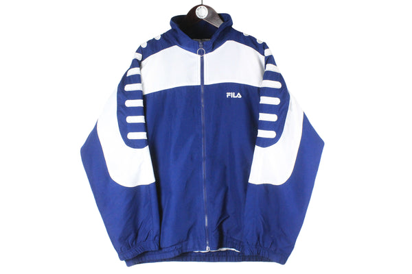 Vintage Fila Track Jacket XLarge blue white 90s retro windbreaker sport style classic small logo
