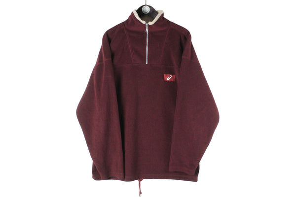 Vintage Asics Fleece 1/4 Zip XLarge / XXLarge red small logo 90s retro ski style Japan sport sweater