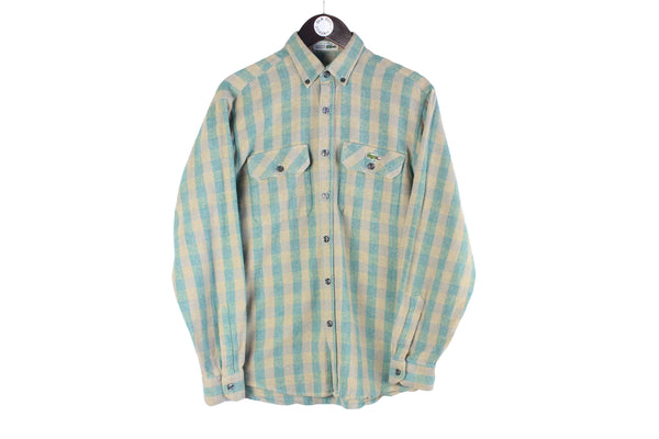 Vintage Lacoste Shirt Medium plaid flannel shirt small logo beige green 90s retro casual shirt