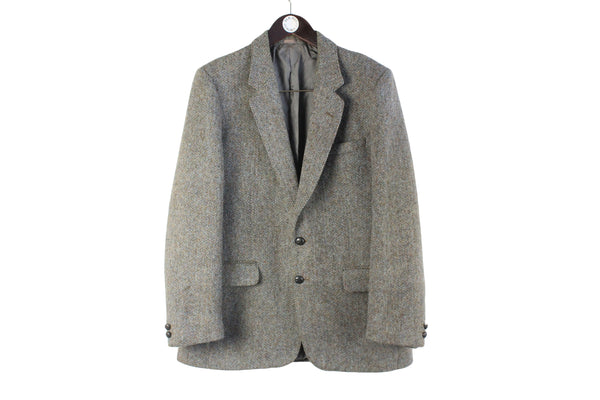 Vintage Harris Tweed Blazer XLarge gray 2 buttons 90s retro casual classic university school college jacket 