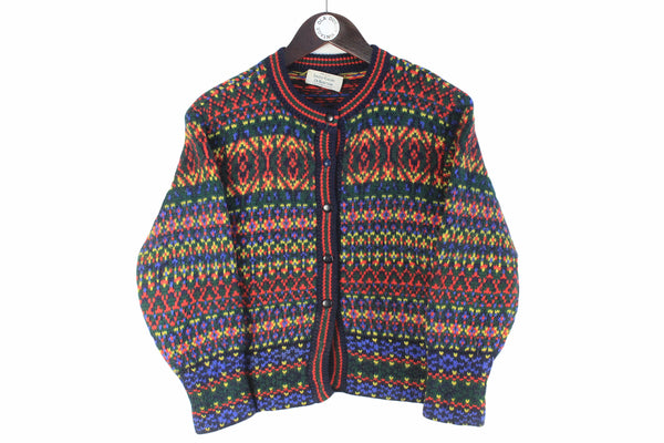 Vintage United Colors of Benetton Sweater Women’s Small abstract pattern multicolor 90s retro cotton wool cardigan pullover jumper