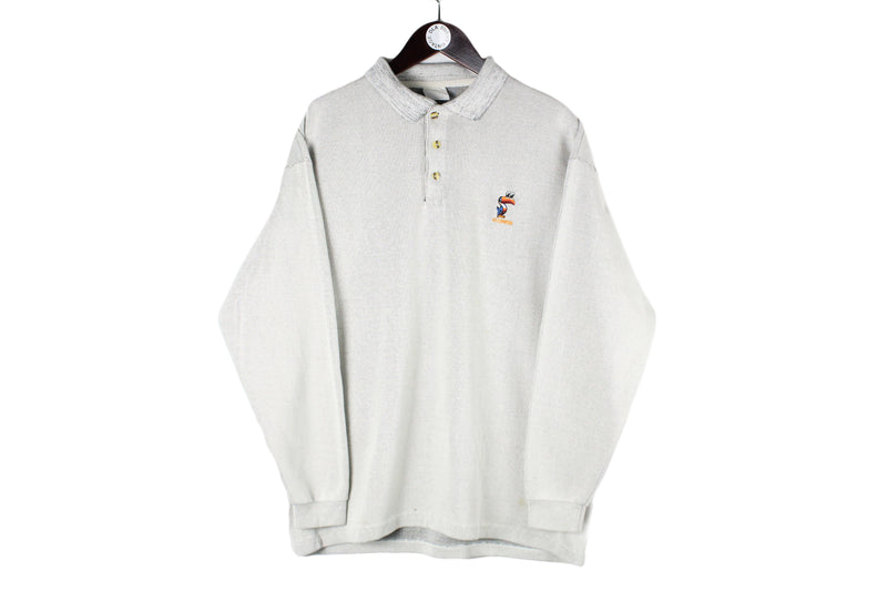  Vintage Guinness Sweatshirt Medium gray collared jumper 80s rare retro Irish Stout Beer parrot pullover