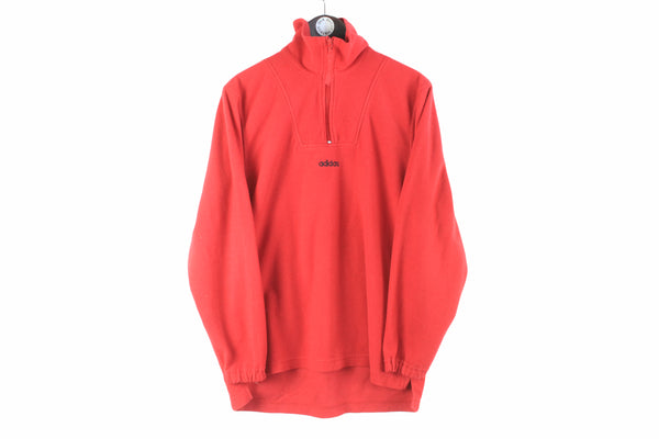 Vintage Adidas Fleece 1/4 Zip Medium red small logo 90s retro sport style jumper sweater