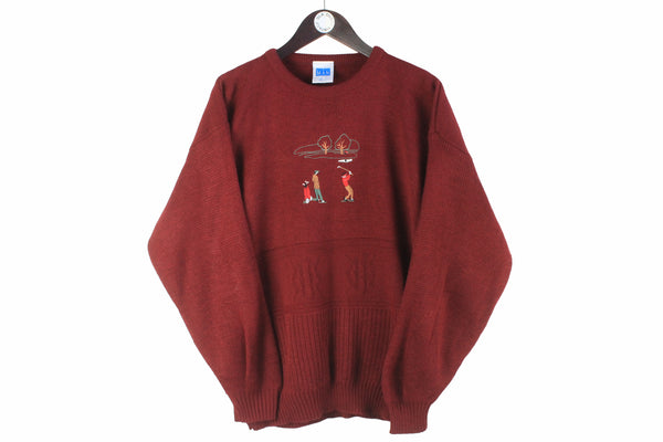 Vintage Golf Sweater Large red 90s retro pullover sport style crewneck embroidery logo 