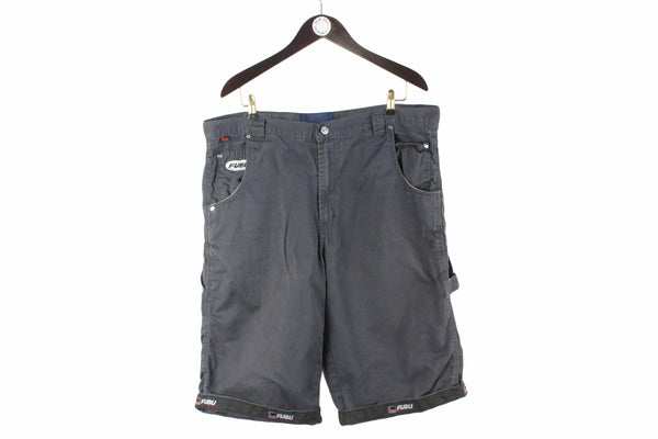 Vintage Fubu Shorts XLarge denim style knee length hip hop style navy blue 90s rap style 00s