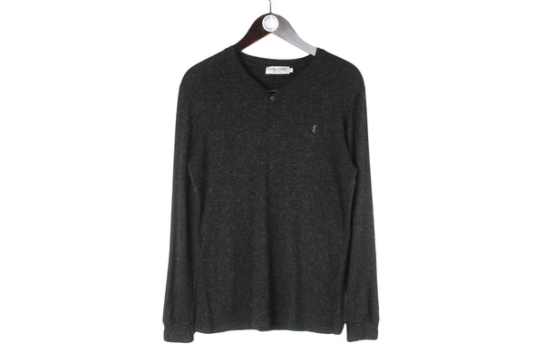 Vintage Yves Saint Laurent Sweatshirt Henley Large black 90s authentic small logo retro style jumper long sleeve t-shirt