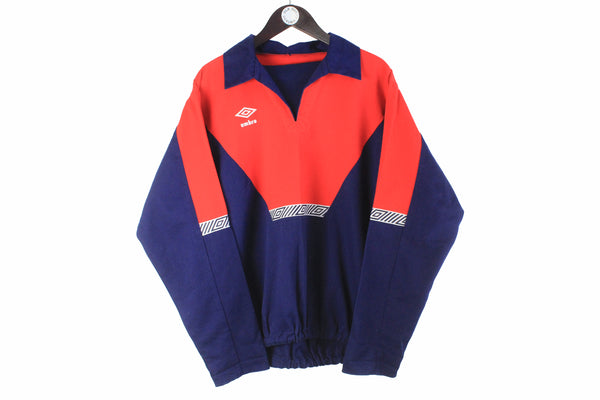 Vintage Umbro Sweatshirt Large navy blue red 90s retro big logo sport style 80s classic UK style jumper heavy cotton work wear