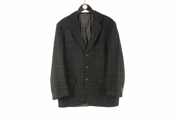 Vintage Karl Lagerfeld Blazer Large wool tweed style luxury jacket plaid pattern 90s 