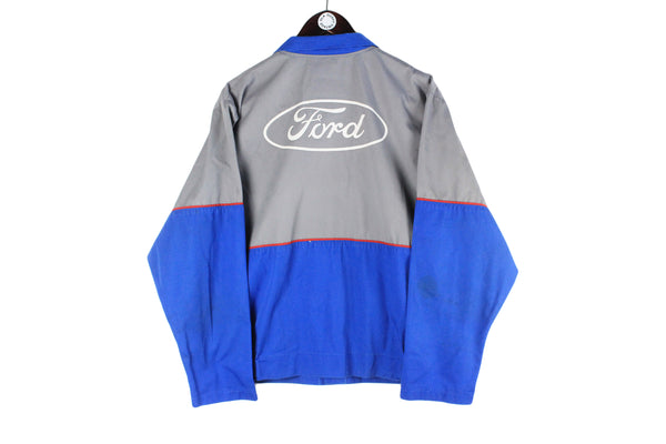 Vintage Ford Jacket Medium 90s mechanic style retro gray blue racing wear rally formula 1 