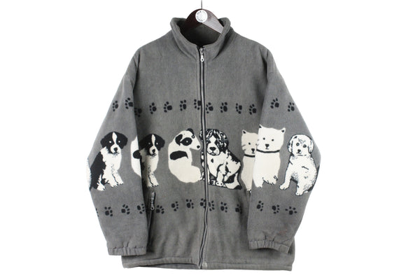 Vintage Dogs Print Fleece Full Zip Women's Large