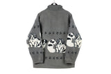 Vintage Dogs Print Fleece Full Zip Women's Large