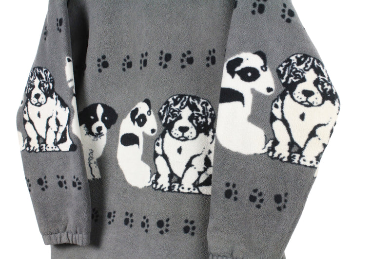 Vintage Dogs Print Fleece Full Zip Women's Large