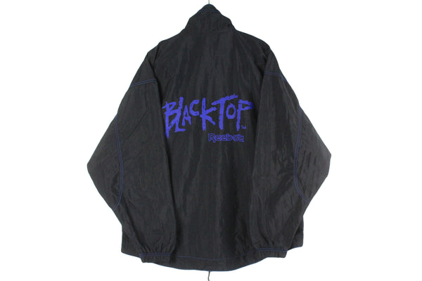 Vintage Reebok Blacktop Jacket Large black big logo basketball 90s windbreaker retro sport style light wear streetball 