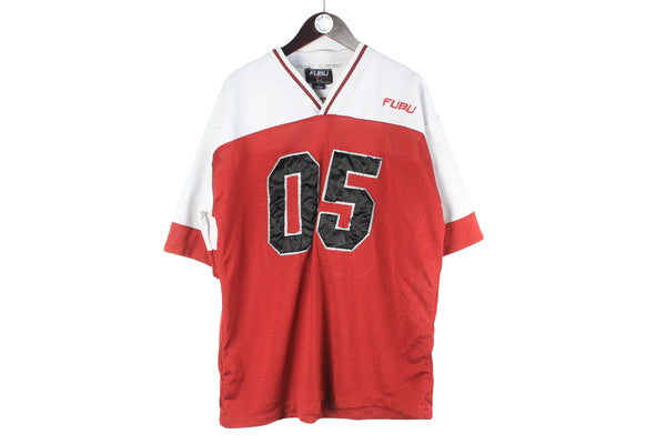 Vintage Fubu Jersey T-Shirt XLarge big logo v-neck big logo 05 retro hip hop sport style oversized shirt