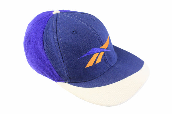 Vintage Reebok Cap blue beige 90s retro classic sport style athletic made in Taiwan sport hat big logo