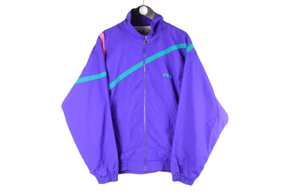 Vintage Fila Tracksuit Large purple abstract pattern big logo 90s retro track jacket and sport pants suit