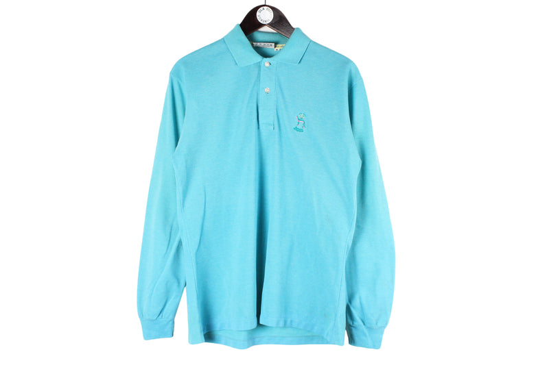 Vintage Hugo Boss Long Sleeve Polo T-Shirt Medium blue 90s collared sport line tennis wear rugby style shirt