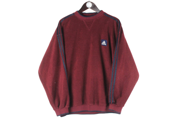 Vintage Adidas Fleece Sweatshirt Medium red crewneck 90s retro sport style jumper burgundy pullover 