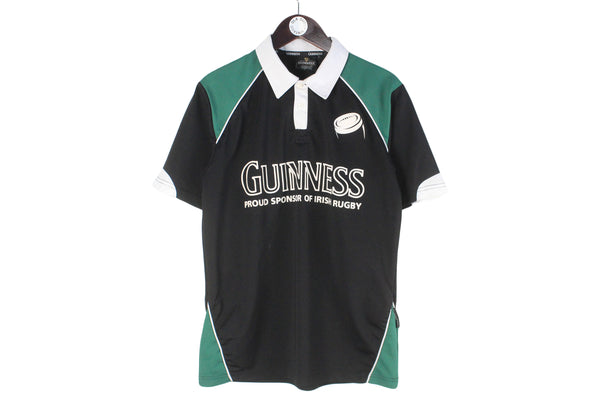 Vintage Guinness Polo T-Shirt Medium black green 90s retro sport style rugby shirt oversized  Irish classic Stout Beer short sleeve pub jersey