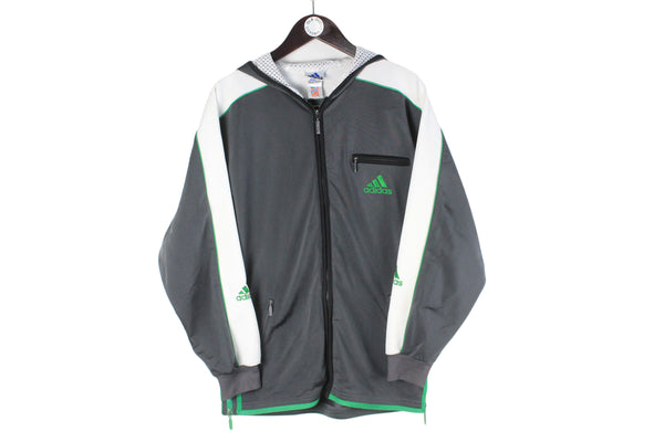 Vintage Adidas Track Jacket Small gray green big logo hooded windbreaker sport style jacket 90s