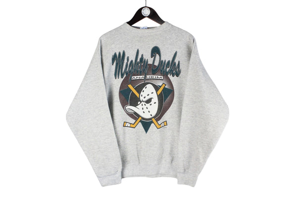 Vintage Anaheim Mighty Ducks Sweatshirt Large gray big logo 90s hockey USA NHL sport style team crewneck