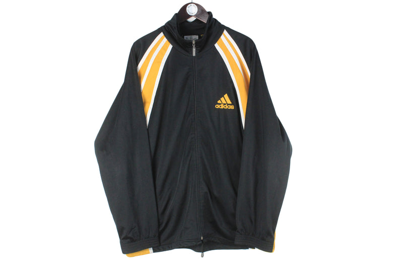 Vintage Adidas Track Jacket XLarge big logo black orange 90s retro windbreaker full zip sport style