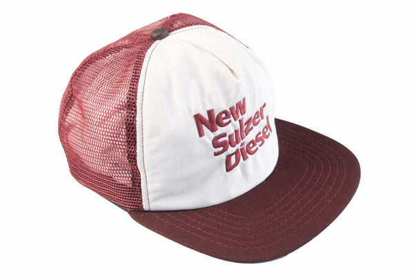 Vintage New Sulzer Diesel New Era Trucker Hat white red made in USA big logo 90s retro sport style cap