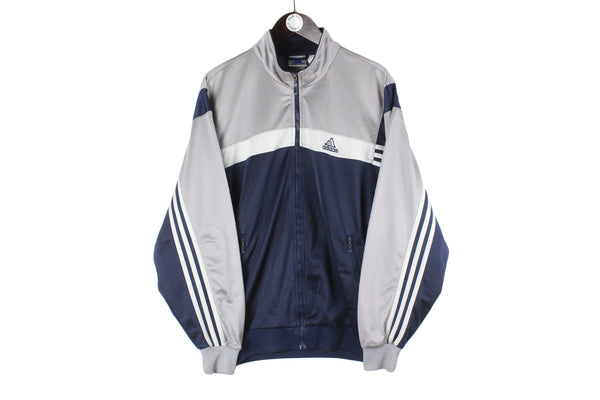 Vintage Adidas Track Jacket Large gray blue big logo 90s retro oversized sport wear windbreaker