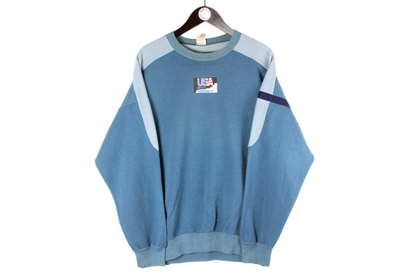 Vintage Adidas USA Sweatshirt Medium blue front logo crewneck 90s retro olympic team