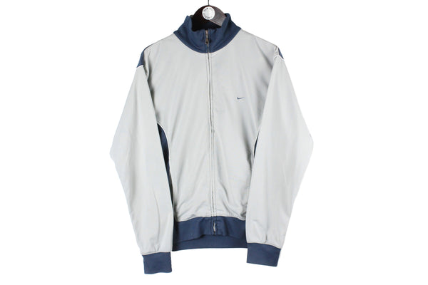Vintage Nike Track Jacket Medium gray blue 90s retro sport style small swoosh logo windbreaker