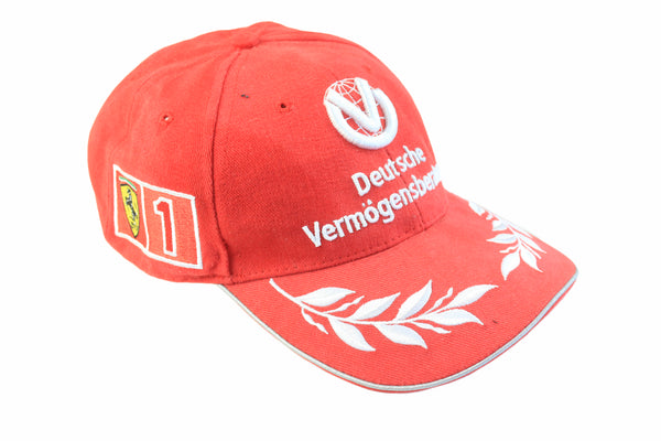 Vintage Ferrari Cap Deutsche Vermogensberatung red big logo Michael Schumacher Formula 1 F1 hat