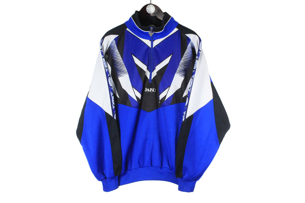 Vintage Jako Sweatshirt 1/4 Zip XLarge blue abstract pattern rave techno style crazy print sport jumper 90s