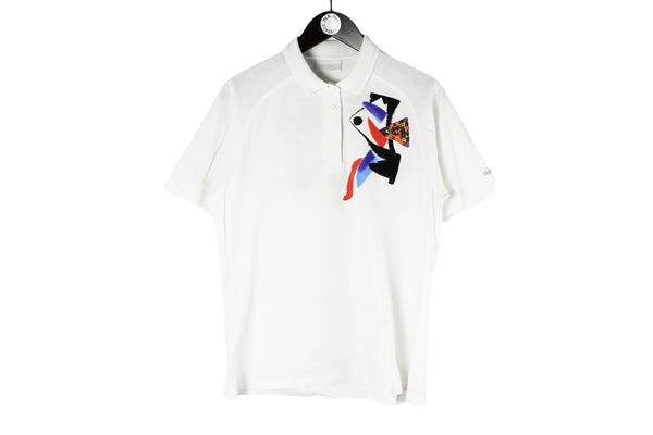 Vintage Adidas Polo T-Shirt Women’s Large white abstract pattern tennis sport style 90s shirt Stefan Edberg line