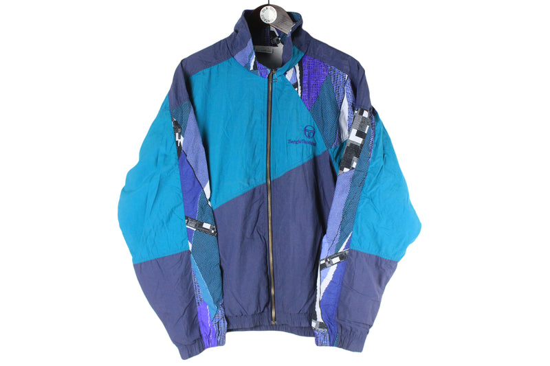 Vintage Sergio Tacchini Track Jacket Large blue small logo 90s retro full zip windbreaker sport style