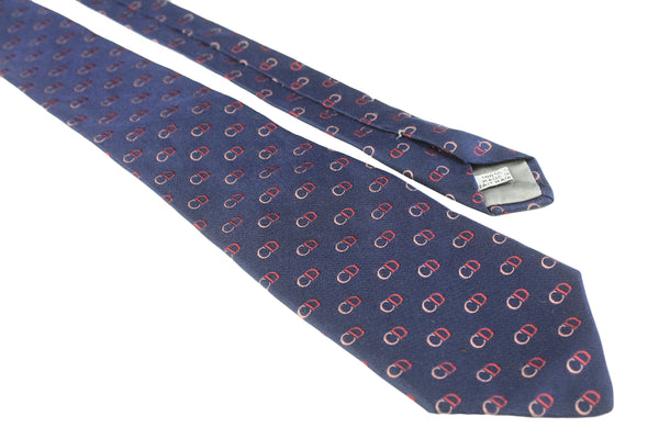 authentic silk neckwear vintage tie luxury brand 90s 00s Christian Dior monogram navy blue