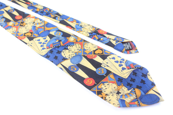 authentic silk neckwear vintage tie luxury brand 90s 00s Yves Saint Laurent abstract pattern multicolor cards gambling