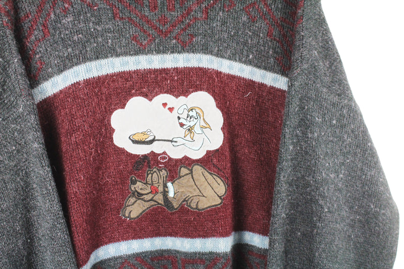Vintage Dog Embroidery Sweater Small