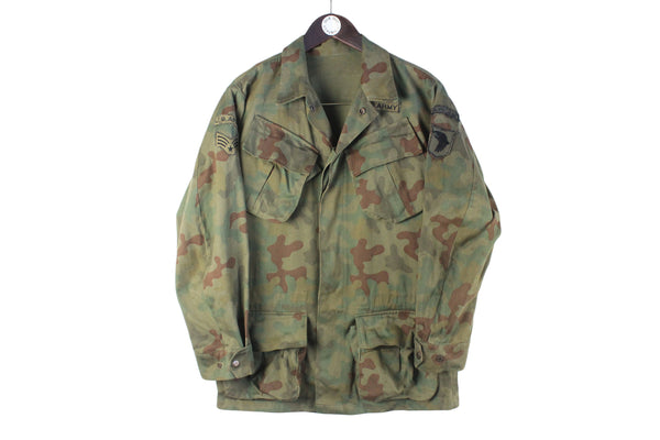 Vintage US Army Airborne Military Jacket Medium camo camouflage green 90s 00s retro heavy combar army jacket
