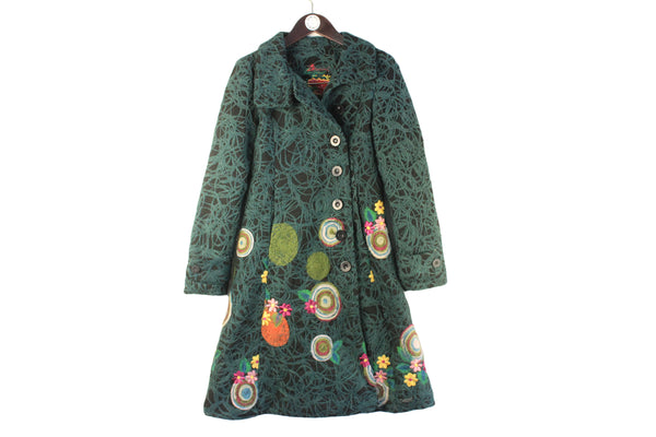 Desigual Coat Women's 36 green abstract pattern authentic jacket