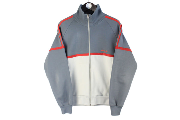 Vintage Adidas Track Jacket Small gray red long sleeve 80s retro sport style classic windbreaker