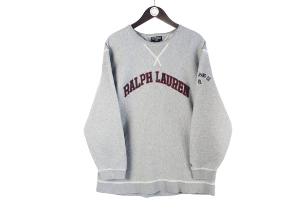 Vintage Ralph Lauren Sweatshirt Women’s XLarge gray big logo long sleeve oversized 90s jumper crewneck