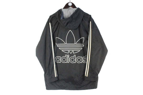 Vintage Adidas Jacket Small big logo black 90s retro classic originals style 3 stripes windbreaker