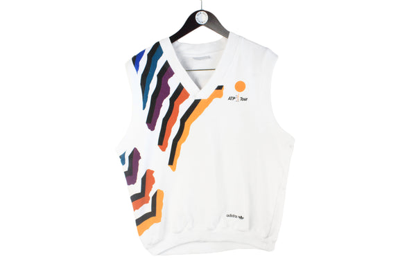 Vintage Adidas Vest Large ATP tour sleeveless jumper sweatshirt white classic sport style 