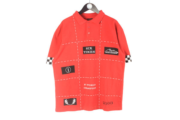 Vintage Ferrari Michael Schumacher Polo T-Shirt Large / XLarge red big logo 2003 00s Six Times world Champion Formula 1 F1 shirt