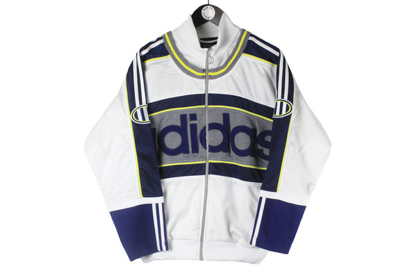 Vintage Adidas Track Jacket ¾ Sleeve Small big logo white blue 90s retro sport style windbreaker