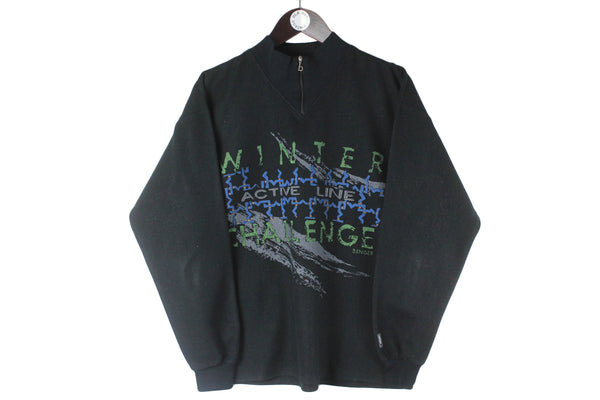 Vintage Benger Fleece 1/4 Zip Small black big logo Austria brand 90s ski style sweater jumper